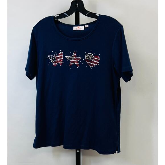 Quacker Factory Americana Shirt & Shorts Set Navy Blue Size Small Embellished - Picture 1 of 6